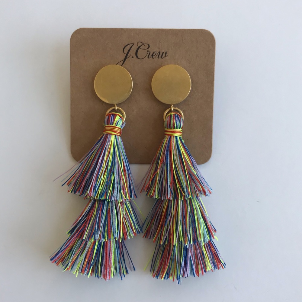 J Crew Tiered Tassle Multicolor Earrings NEW